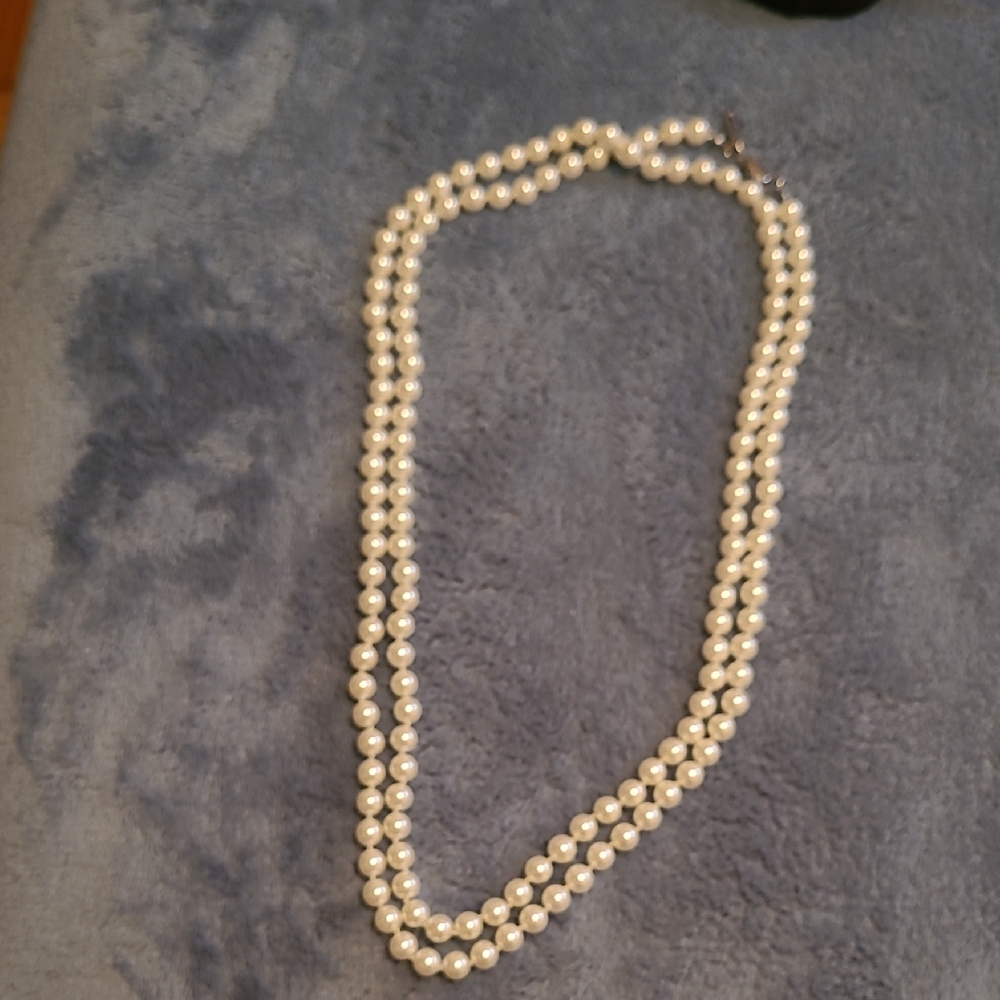 WHBM Signed Faux White Glass Pearl Long Necklace 56 Inches